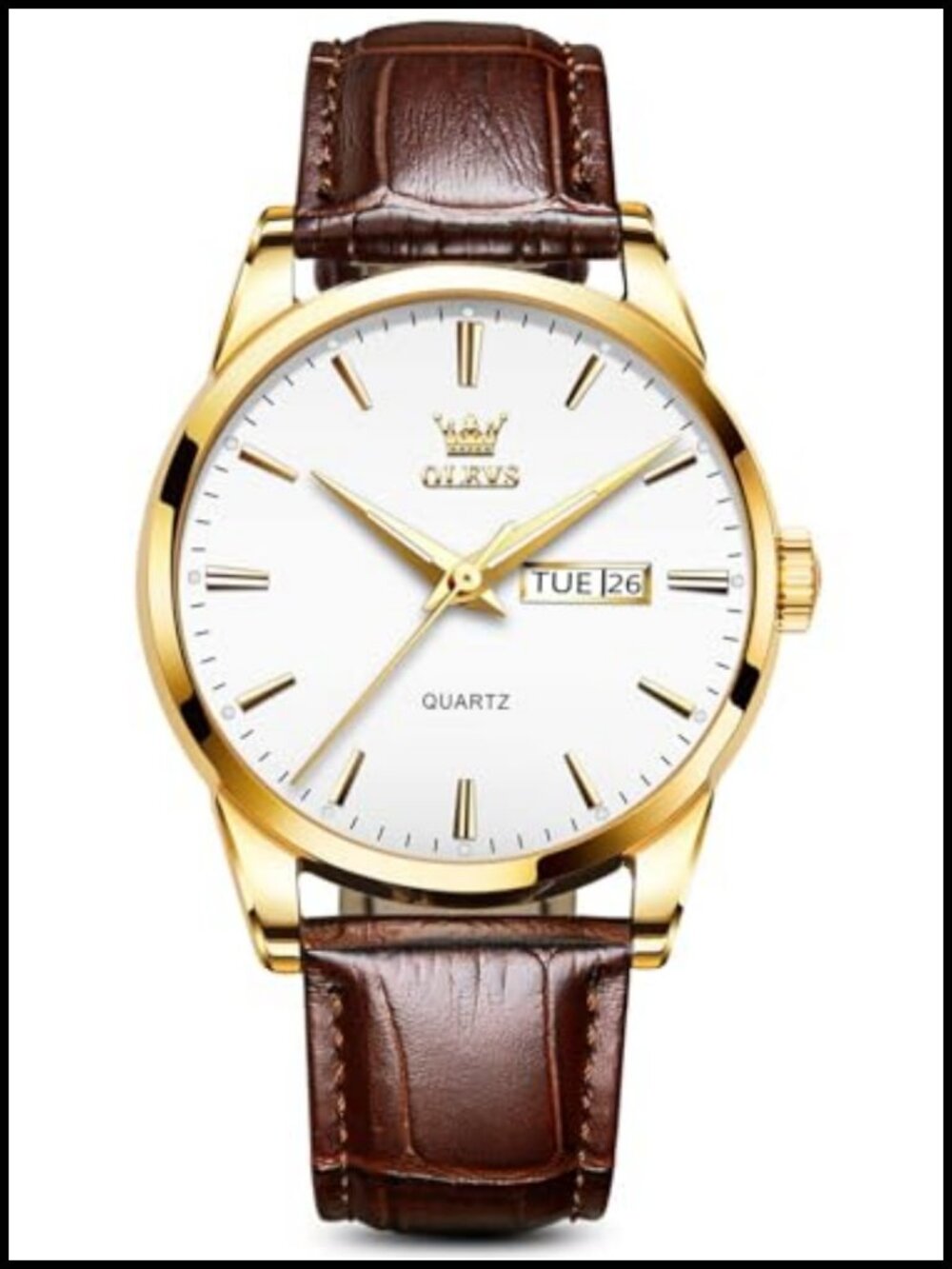 Men's Leather Watch Dress Casual Day Date Quartz Wristwatch